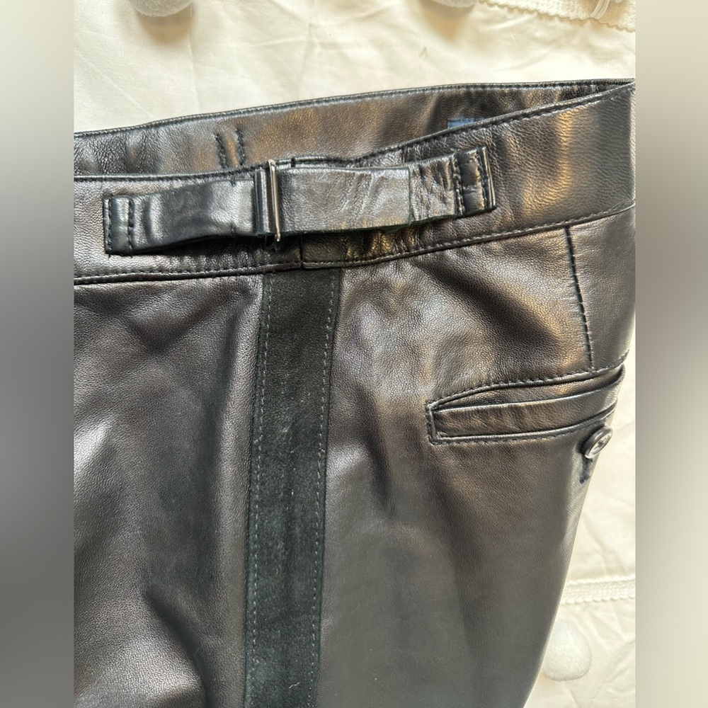 Ralph Lauren espresso brown (almost black)  leather pants with suede trim - Picture 4 of 11